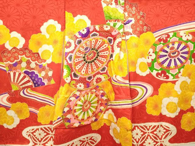 平和屋着物[]お宮参り　女の子　祝着　産着　初着　のしめ　駒刺繍　源氏車花文　金彩　逸品　DABE7253ma