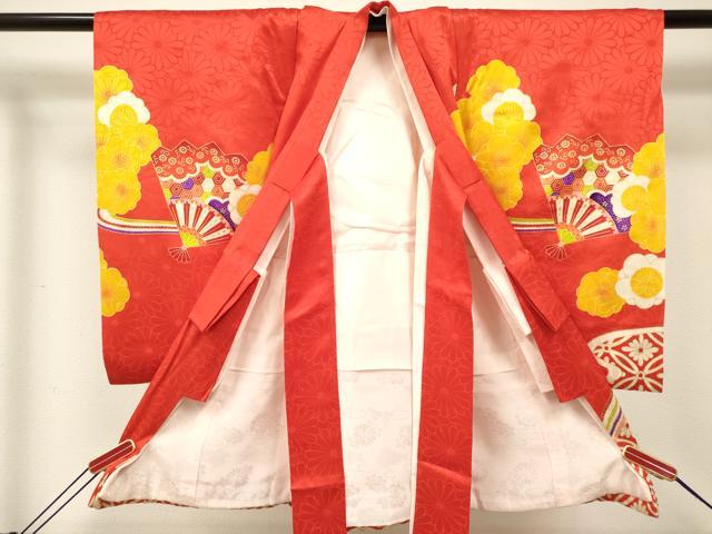 平和屋着物[]お宮参り　女の子　祝着　産着　初着　のしめ　駒刺繍　源氏車花文　金彩　逸品　DABE7253ma