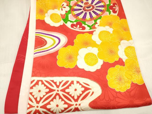 平和屋着物[]お宮参り　女の子　祝着　産着　初着　のしめ　駒刺繍　源氏車花文　金彩　逸品　DABE7253ma