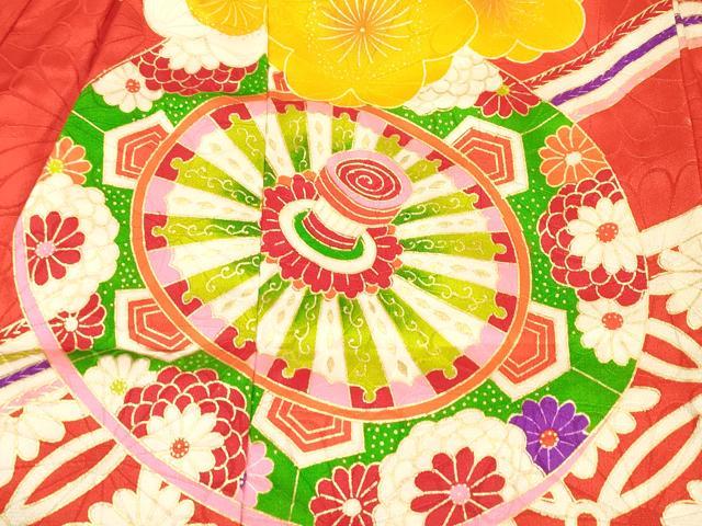 平和屋着物[]お宮参り　女の子　祝着　産着　初着　のしめ　駒刺繍　源氏車花文　金彩　逸品　DABE7253ma
