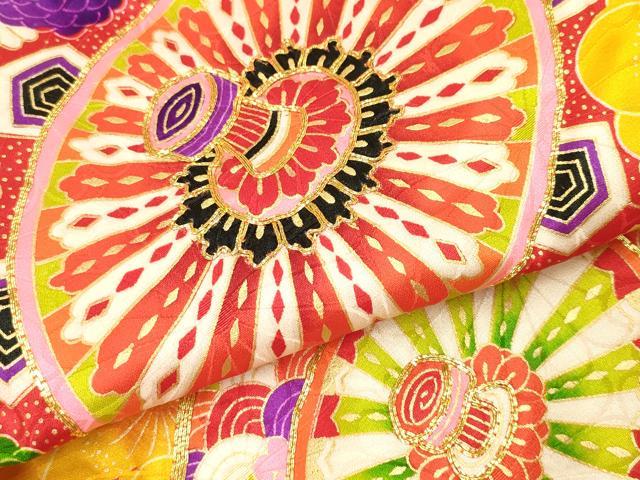 平和屋着物[]お宮参り　女の子　祝着　産着　初着　のしめ　駒刺繍　源氏車花文　金彩　逸品　DABE7253ma