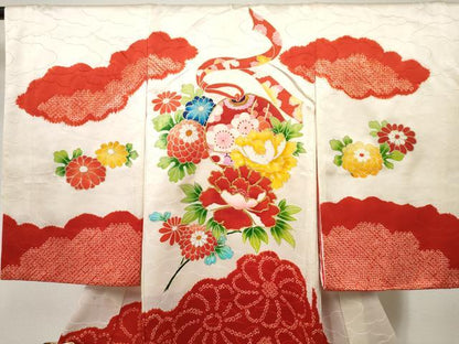 平和屋着物[]お宮参り　女の子　祝着　産着　初着　のしめ　駒刺繍　絞り　鈴花文　金彩　逸品　DABE7254ma