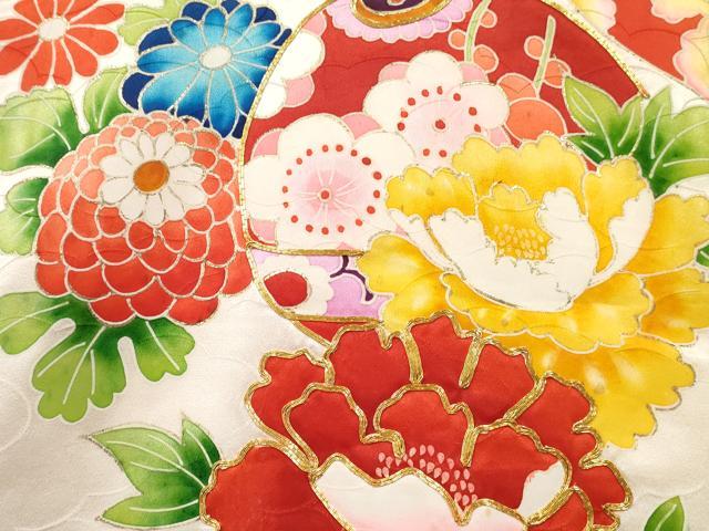 平和屋着物[]お宮参り　女の子　祝着　産着　初着　のしめ　駒刺繍　絞り　鈴花文　金彩　逸品　DABE7254ma