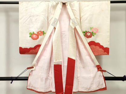 平和屋着物[]お宮参り　女の子　祝着　産着　初着　のしめ　駒刺繍　絞り　鈴花文　金彩　逸品　DABE7254ma