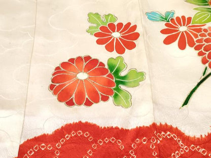 平和屋着物[]お宮参り　女の子　祝着　産着　初着　のしめ　駒刺繍　絞り　鈴花文　金彩　逸品　DABE7254ma