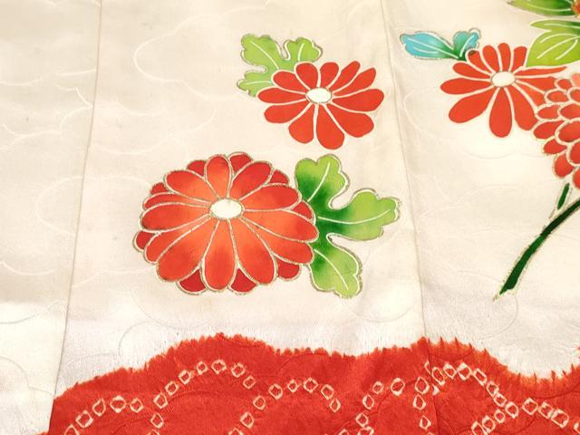 平和屋着物[]お宮参り　女の子　祝着　産着　初着　のしめ　駒刺繍　絞り　鈴花文　金彩　逸品　DABE7254ma
