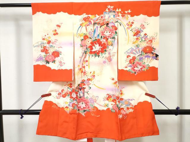 平和屋着物[]お宮参り　女の子　祝着　産着　初着　のしめ　御所車花鳥文　暈し染め　金銀彩　逸品　DABE7255ma