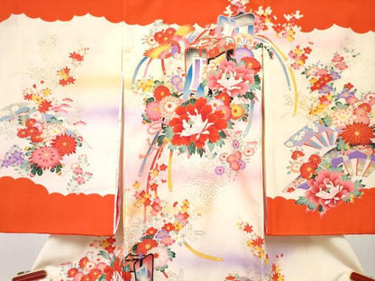 平和屋着物[]お宮参り　女の子　祝着　産着　初着　のしめ　御所車花鳥文　暈し染め　金銀彩　逸品　DABE7255ma