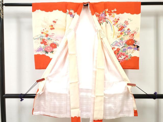 平和屋着物[]お宮参り　女の子　祝着　産着　初着　のしめ　御所車花鳥文　暈し染め　金銀彩　逸品　DABE7255ma