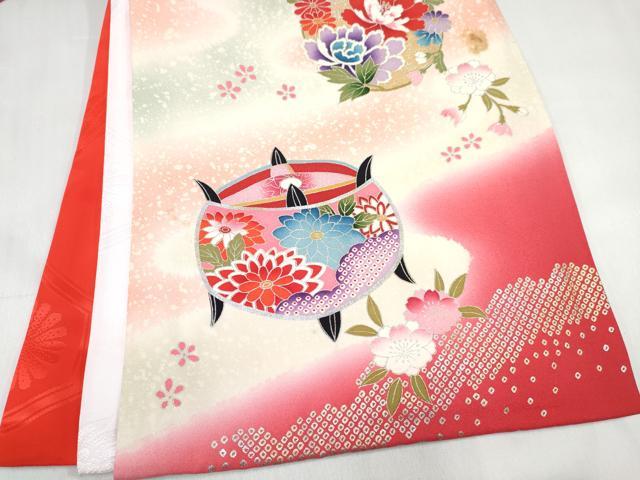 平和屋着物[]お宮参り　女の子　祝着　産着　初着　のしめ　糸車花鳥文　暈し染め　金銀彩　逸品　DABE7256ma