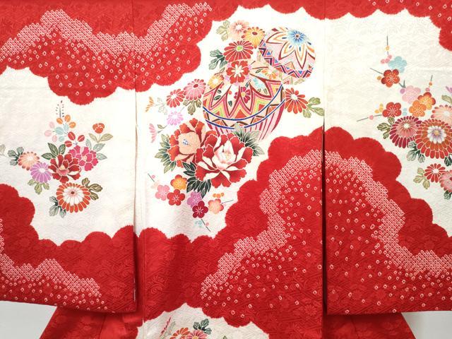 平和屋着物[]お宮参り　女の子　祝着　産着　初着　のしめ　絞り　鞠花蝶文　金彩　逸品　DABE7257ma
