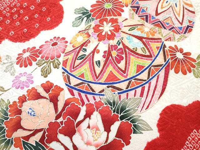 平和屋着物[]お宮参り　女の子　祝着　産着　初着　のしめ　絞り　鞠花蝶文　金彩　逸品　DABE7257ma