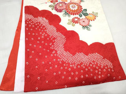 平和屋着物[]お宮参り　女の子　祝着　産着　初着　のしめ　絞り　鞠花蝶文　金彩　逸品　DABE7257ma