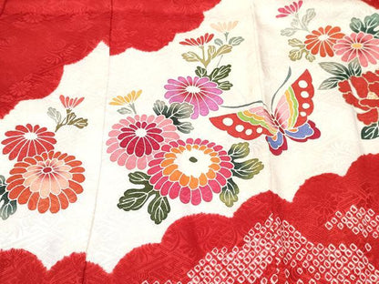 平和屋着物[]お宮参り　女の子　祝着　産着　初着　のしめ　絞り　鞠花蝶文　金彩　逸品　DABE7257ma