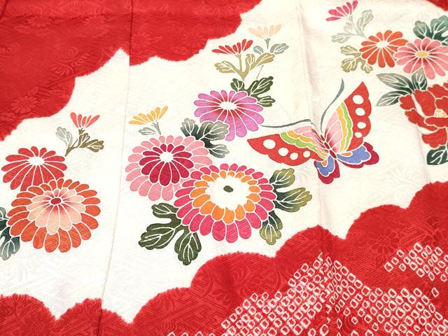 平和屋着物[]お宮参り　女の子　祝着　産着　初着　のしめ　絞り　鞠花蝶文　金彩　逸品　DABE7257ma