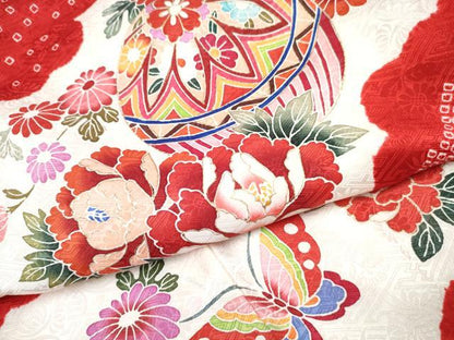 平和屋着物[]お宮参り　女の子　祝着　産着　初着　のしめ　絞り　鞠花蝶文　金彩　逸品　DABE7257ma