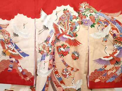 平和屋着物[]お宮参り　女の子　祝着　産着　初着　のしめ　雪輪飛鶴花文　暈し染め　金彩　逸品　DABE7258ma