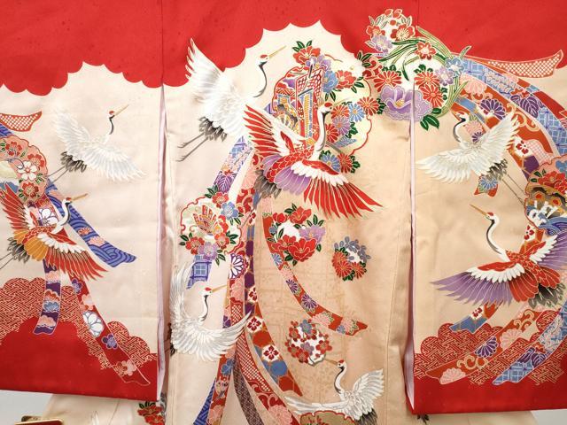 平和屋着物[]お宮参り　女の子　祝着　産着　初着　のしめ　雪輪飛鶴花文　暈し染め　金彩　逸品　DABE7258ma