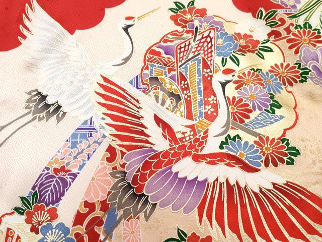 平和屋着物[]お宮参り　女の子　祝着　産着　初着　のしめ　雪輪飛鶴花文　暈し染め　金彩　逸品　DABE7258ma