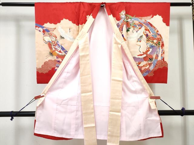 平和屋着物[]お宮参り　女の子　祝着　産着　初着　のしめ　雪輪飛鶴花文　暈し染め　金彩　逸品　DABE7258ma