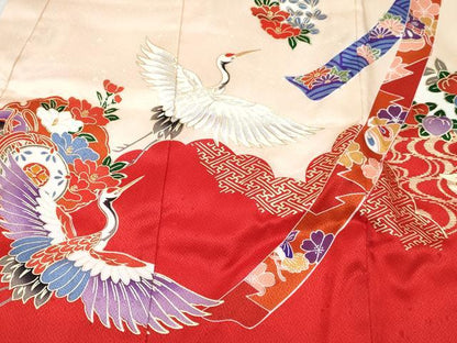 平和屋着物[]お宮参り　女の子　祝着　産着　初着　のしめ　雪輪飛鶴花文　暈し染め　金彩　逸品　DABE7258ma