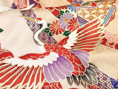 平和屋着物[]お宮参り　女の子　祝着　産着　初着　のしめ　雪輪飛鶴花文　暈し染め　金彩　逸品　DABE7258ma
