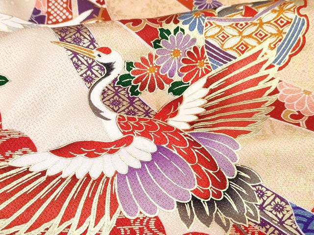 平和屋着物[]お宮参り　女の子　祝着　産着　初着　のしめ　雪輪飛鶴花文　暈し染め　金彩　逸品　DABE7258ma