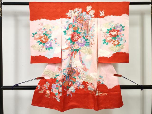平和屋着物[]お宮参り　女の子　祝着　産着　初着　のしめ　御所車飛鶴花文　暈し染め　金彩　逸品　未使用　DABE7259ma