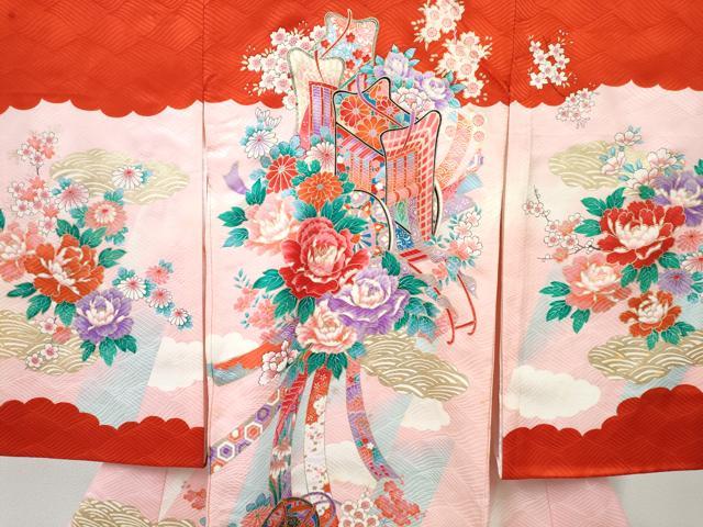 平和屋着物[]お宮参り　女の子　祝着　産着　初着　のしめ　御所車飛鶴花文　暈し染め　金彩　逸品　未使用　DABE7259ma