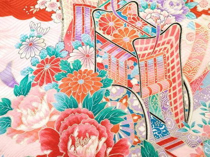 平和屋着物[]お宮参り　女の子　祝着　産着　初着　のしめ　御所車飛鶴花文　暈し染め　金彩　逸品　未使用　DABE7259ma
