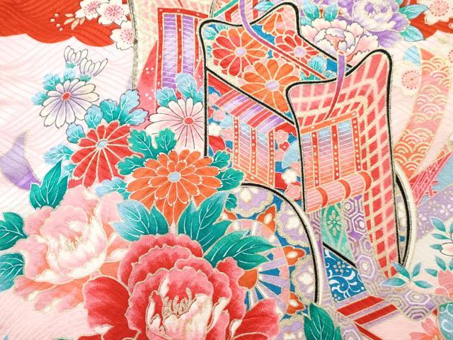 平和屋着物[]お宮参り　女の子　祝着　産着　初着　のしめ　御所車飛鶴花文　暈し染め　金彩　逸品　未使用　DABE7259ma
