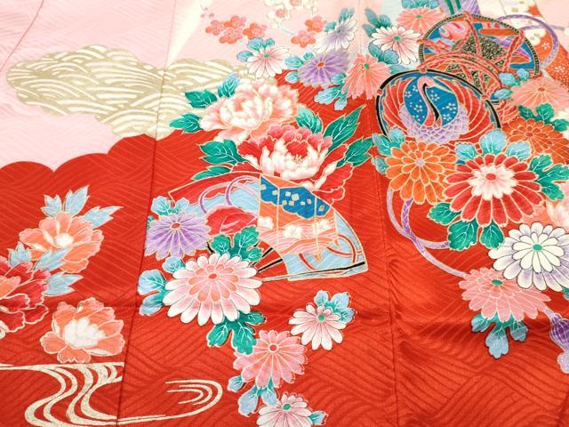 平和屋着物[]お宮参り　女の子　祝着　産着　初着　のしめ　御所車飛鶴花文　暈し染め　金彩　逸品　未使用　DABE7259ma