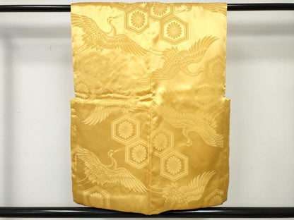 平和屋着物▼長寿　米寿　祝着セット　飛鶴亀甲地紋　卵色　箱付き　未使用　DABE7262ma