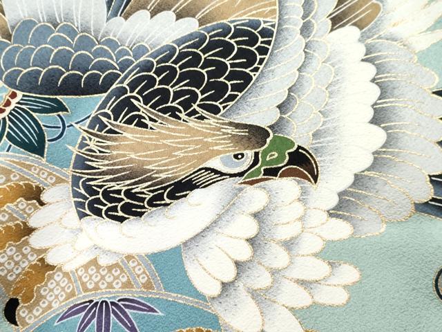 平和屋着物[]お宮参り　男の子　祝着　産着　初着　のしめ　鷹　鷲　打ち出の小槌　金彩　箱付き　逸品　DABE7264ma