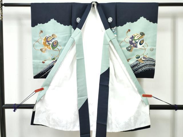 平和屋着物[]お宮参り　男の子　祝着　産着　初着　のしめ　鷹　鷲　打ち出の小槌　金彩　箱付き　逸品　DABE7264ma