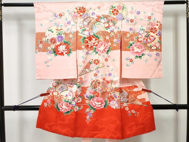 平和屋着物[]お宮参り　女の子　祝着　産着　初着　のしめ　駒刺繍　扇面鼓花文　金彩　逸品　DABE7266ma