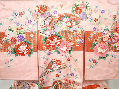 平和屋着物[]お宮参り　女の子　祝着　産着　初着　のしめ　駒刺繍　扇面鼓花文　金彩　逸品　DABE7266ma