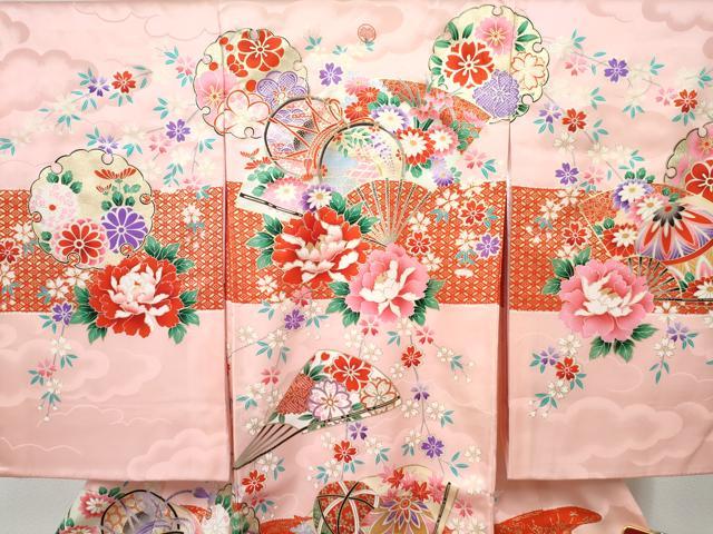 平和屋着物[]お宮参り　女の子　祝着　産着　初着　のしめ　駒刺繍　扇面鼓花文　金彩　逸品　DABE7266ma