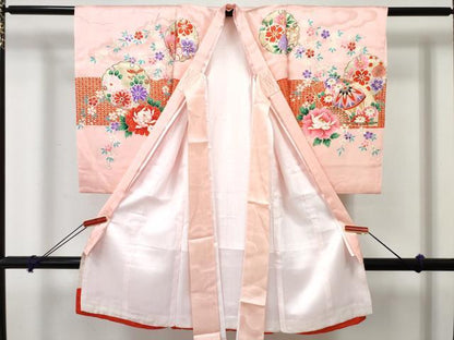 平和屋着物[]お宮参り　女の子　祝着　産着　初着　のしめ　駒刺繍　扇面鼓花文　金彩　逸品　DABE7266ma