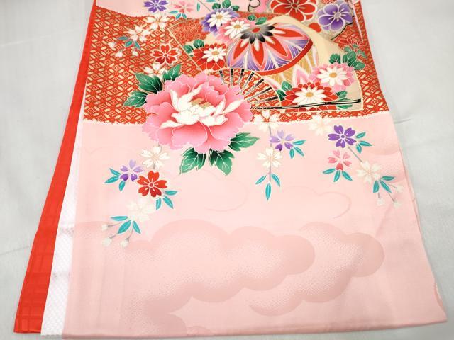 平和屋着物[]お宮参り　女の子　祝着　産着　初着　のしめ　駒刺繍　扇面鼓花文　金彩　逸品　DABE7266ma
