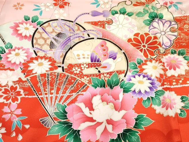 平和屋着物[]お宮参り　女の子　祝着　産着　初着　のしめ　駒刺繍　扇面鼓花文　金彩　逸品　DABE7266ma