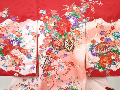 平和屋着物[]お宮参り　女の子　祝着　産着　初着　のしめ　花車文　暈し染め　金彩　逸品　DABE7267ma