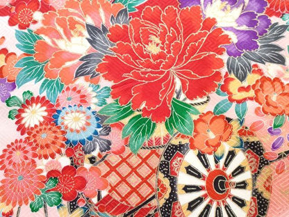 平和屋着物[]お宮参り　女の子　祝着　産着　初着　のしめ　花車文　暈し染め　金彩　逸品　DABE7267ma