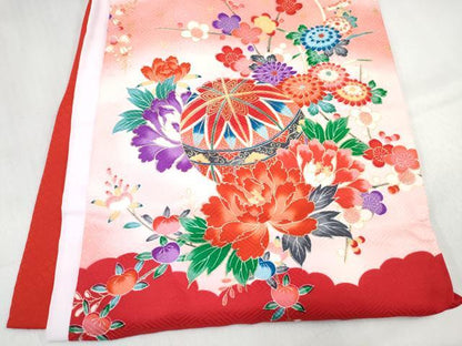 平和屋着物[]お宮参り　女の子　祝着　産着　初着　のしめ　花車文　暈し染め　金彩　逸品　DABE7267ma