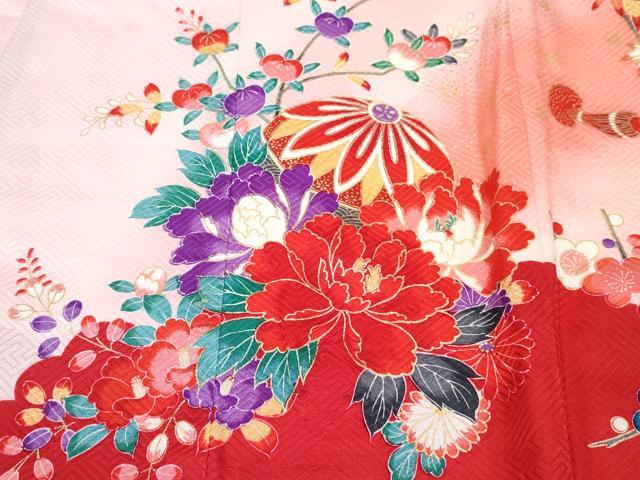 平和屋着物[]お宮参り　女の子　祝着　産着　初着　のしめ　花車文　暈し染め　金彩　逸品　DABE7267ma