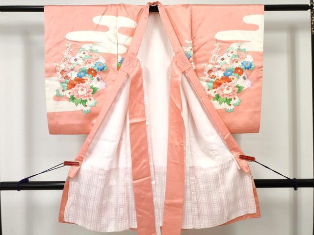 平和屋着物[]お宮参り　女の子　祝着　産着　初着　のしめ　渡橋花車文　金彩　逸品　DABE7268ma