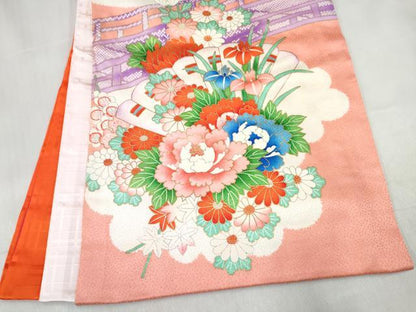 平和屋着物[]お宮参り　女の子　祝着　産着　初着　のしめ　渡橋花車文　金彩　逸品　DABE7268ma