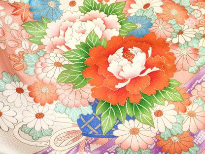 平和屋着物[]お宮参り　女の子　祝着　産着　初着　のしめ　渡橋花車文　金彩　逸品　DABE7268ma