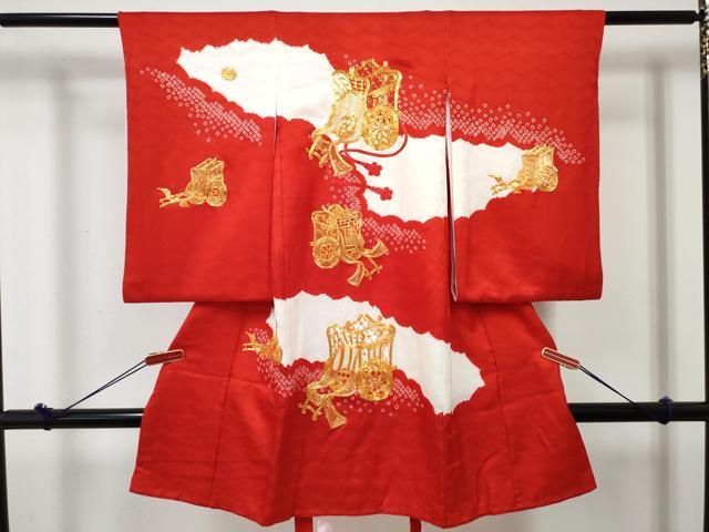 平和屋着物[]お宮参り 女の子 祝着 産着 初着 のしめ 駒刺繍 絞り 御所車花文 逸品 DABE7269ma
