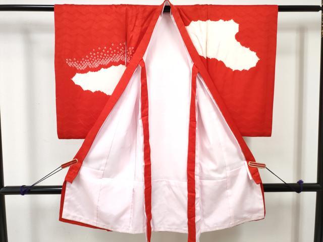 平和屋着物[]お宮参り　女の子　祝着　産着　初着　のしめ　駒刺繍　絞り　御所車花文　逸品　DABE7269ma
